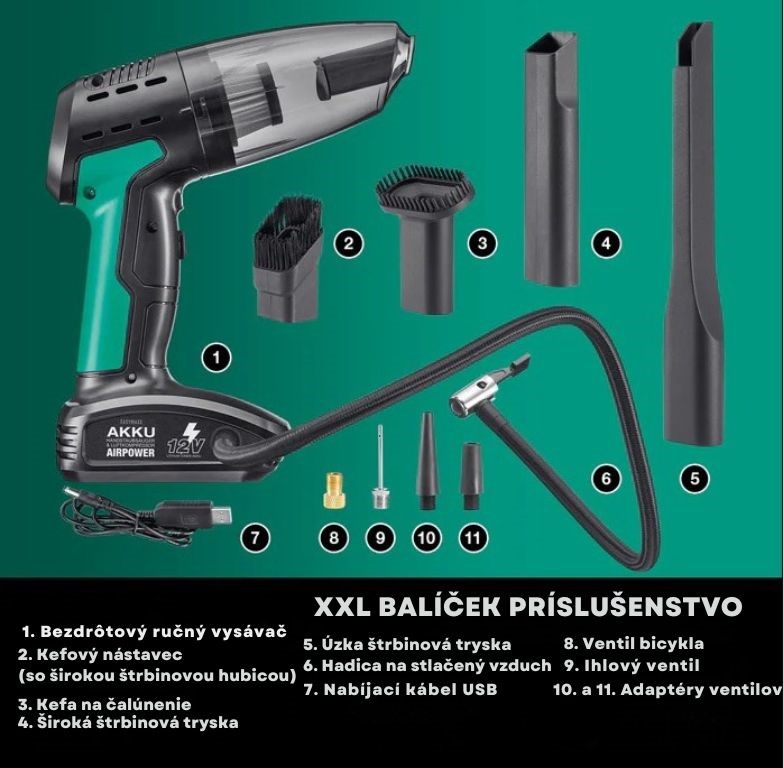 CleanMaxx AKU kompresor a ručný vysávač 2v1 AKV-19905 (8)